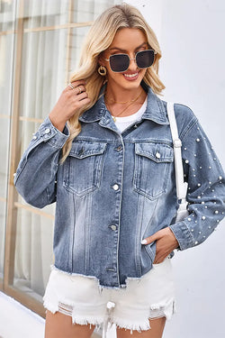 Taş İşlemeli Denim Ceket