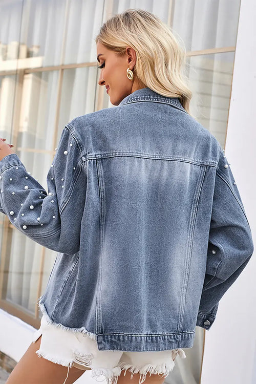 Taş İşlemeli Denim Ceket