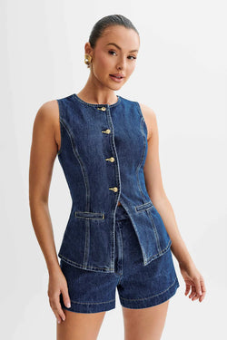 Denim Düğmeli Alt-Üst Takım