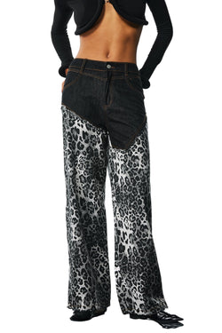 Asimetrik Siyah Leopar Desenli Pantolon