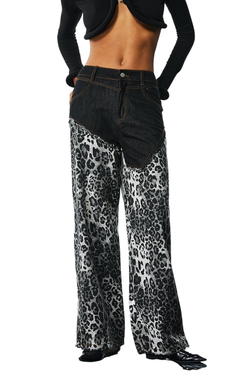 Asimetrik Siyah Leopar Desenli Pantolon