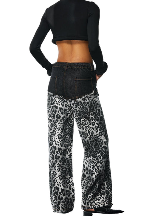 Asimetrik Siyah Leopar Desenli Pantolon