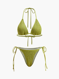 Farren Bağcıklı Dokulu Üçgen Bikini
