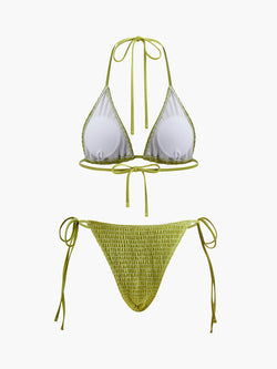 Farren Bağcıklı Dokulu Üçgen Bikini