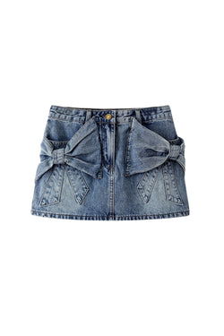 Fiyonk Detaylı Denim Etek