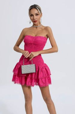 Rachelle Pembe Fırfırlı Mini Elbise