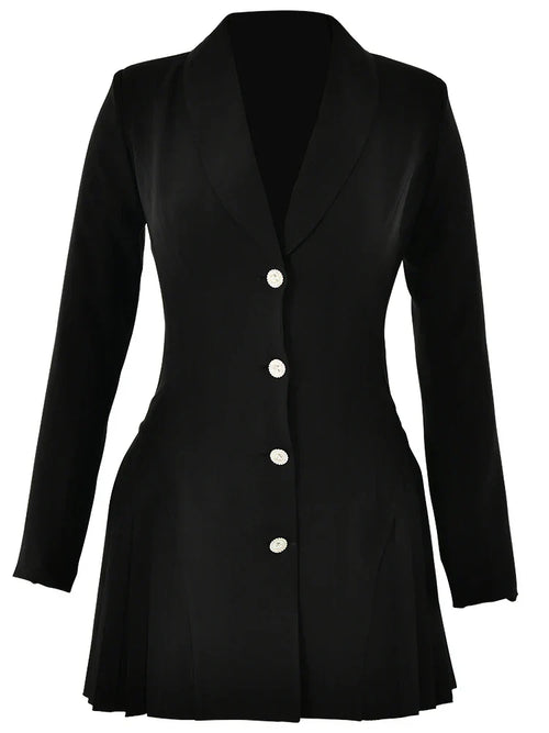 Milena V Yaka Pileli Blazer Mini Elbise