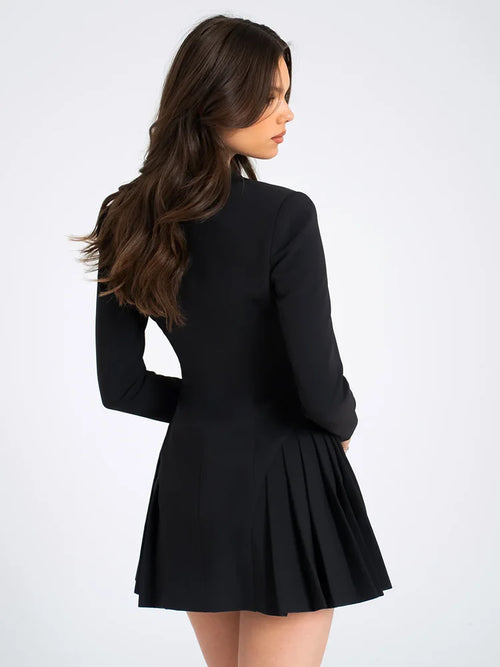 Milena V Yaka Pileli Blazer Mini Elbise