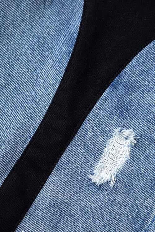 Denim Patchwork İki Renkli Düz Paça Kot