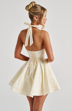 Doris Mini Dress - Lemon Gingham Dress Babyboo Fashion Premium Exclusive Design