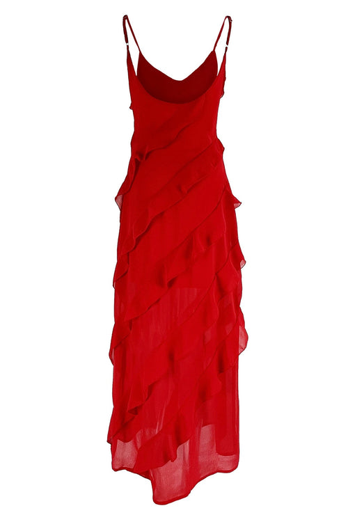 Lara Şifon Fırfırlı Maxi Elbise