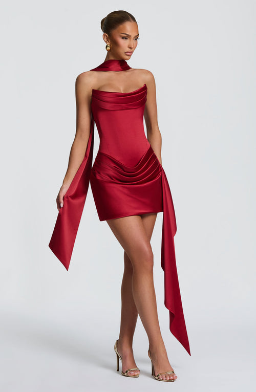 Mona Mini Dress - Deep Red Dress Babyboo Fashion Premium Exclusive Design